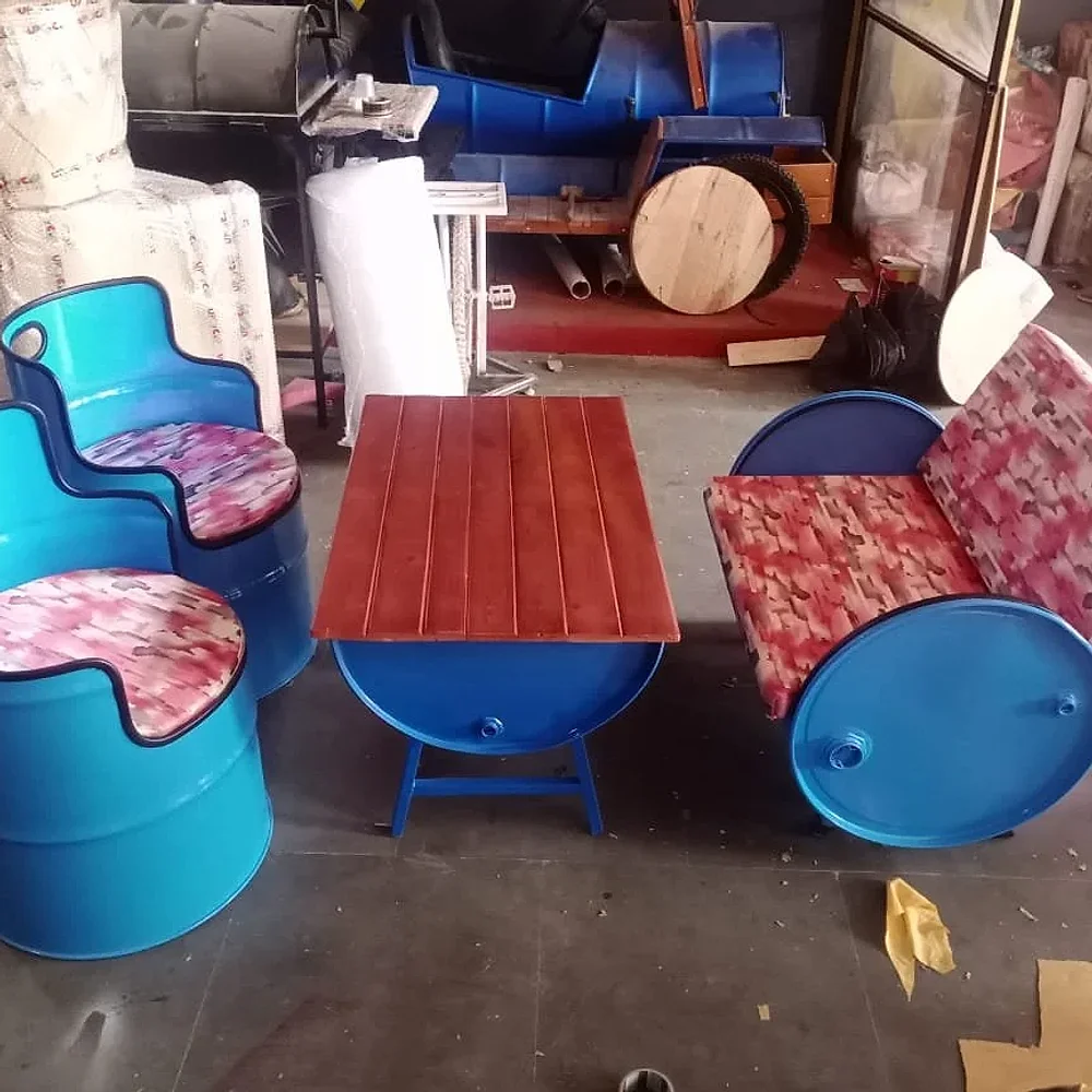 Industrial Metal 4 Seater Furniture Set with Table - Furniture & Interiors by Upcycle Furnishing India