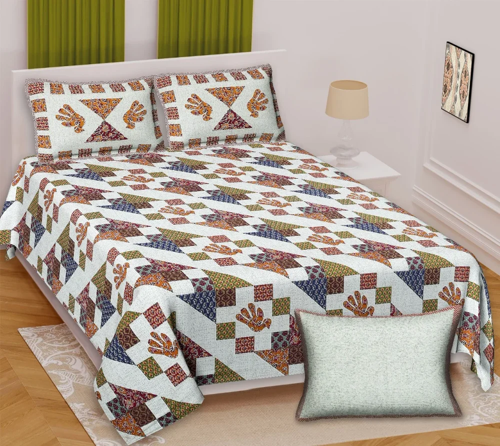 Shriex Barmeri Patch Block Cotton King Size Bedsheet - Textiles & Apparel by Shriex Enterprises