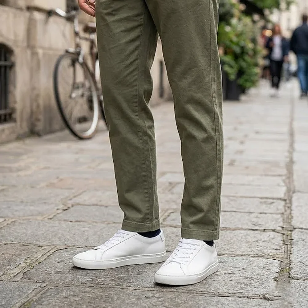 Olive Cotton Twill Slim-Fit Chinos - Textiles & Apparel by G M Apparels