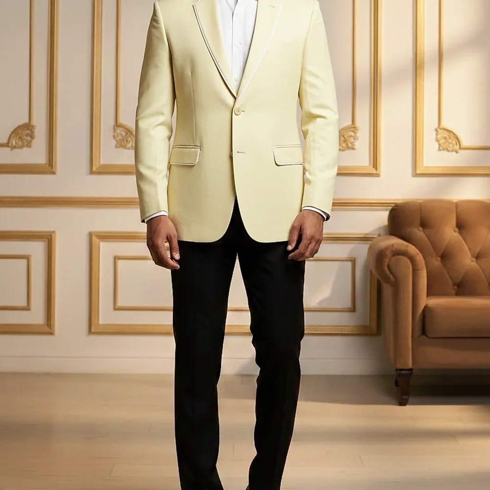 Pale Lemon Slim Fit Two Button Notch Lapel Blazer - Textiles & Apparel by G M Apparels