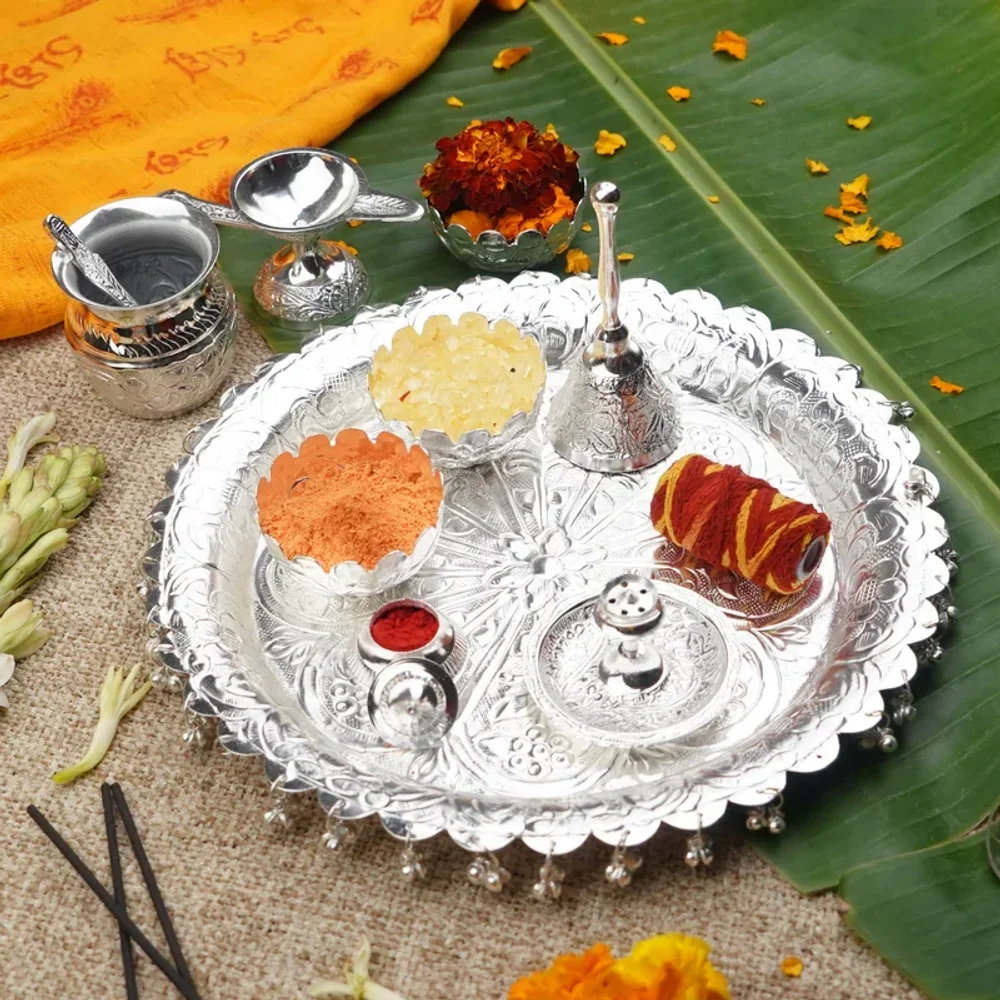 Silver Plated Puja Thali Set - Handicrafts & Gifts by M/S. S. J. Handicrafts