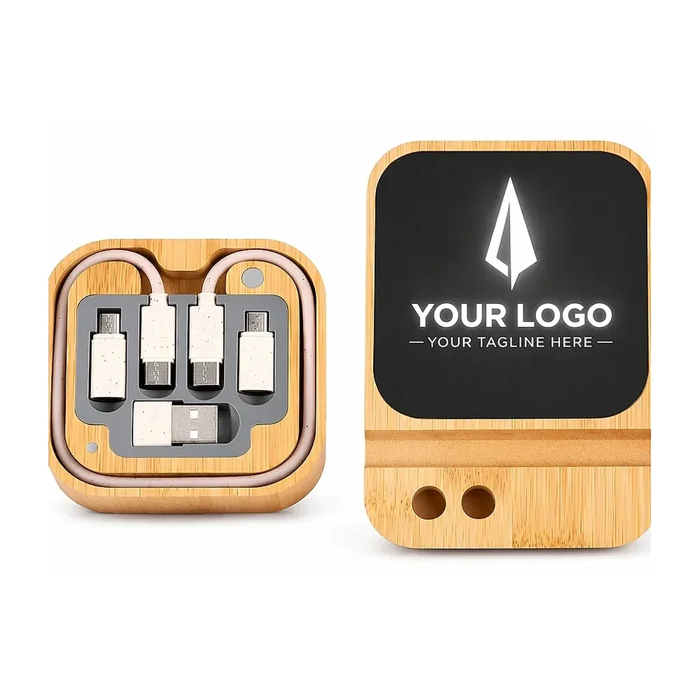 15W Bamboo Wireless Charger Combo Kit With Cable – Customized Corporate Gift - Electronics & Electrical by Rudraksh Enterprises