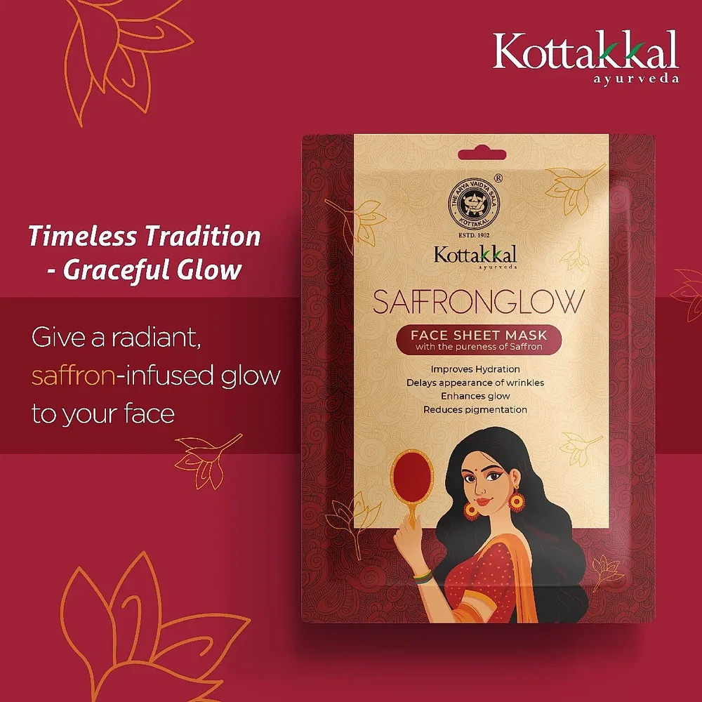 Kottakkal Ayurveda Saffronglow Face Sheet Mask - Beauty & Personal Care by Kaithwar Sales
