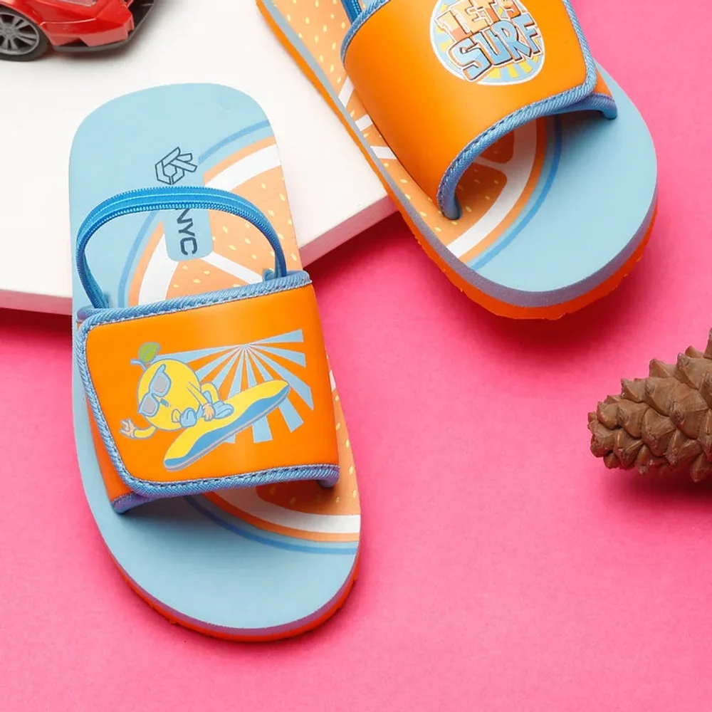 Orange and Blue Kids Sliders with Adjustable Strap - Footwear, Bags & Leather Goods by Parmar Brothers