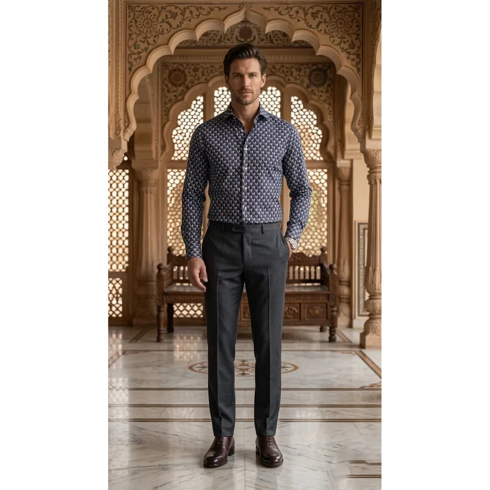 Men’s Geometric Print Cotton Slim Fit Shirt - Textiles & Apparel by G M Apparels