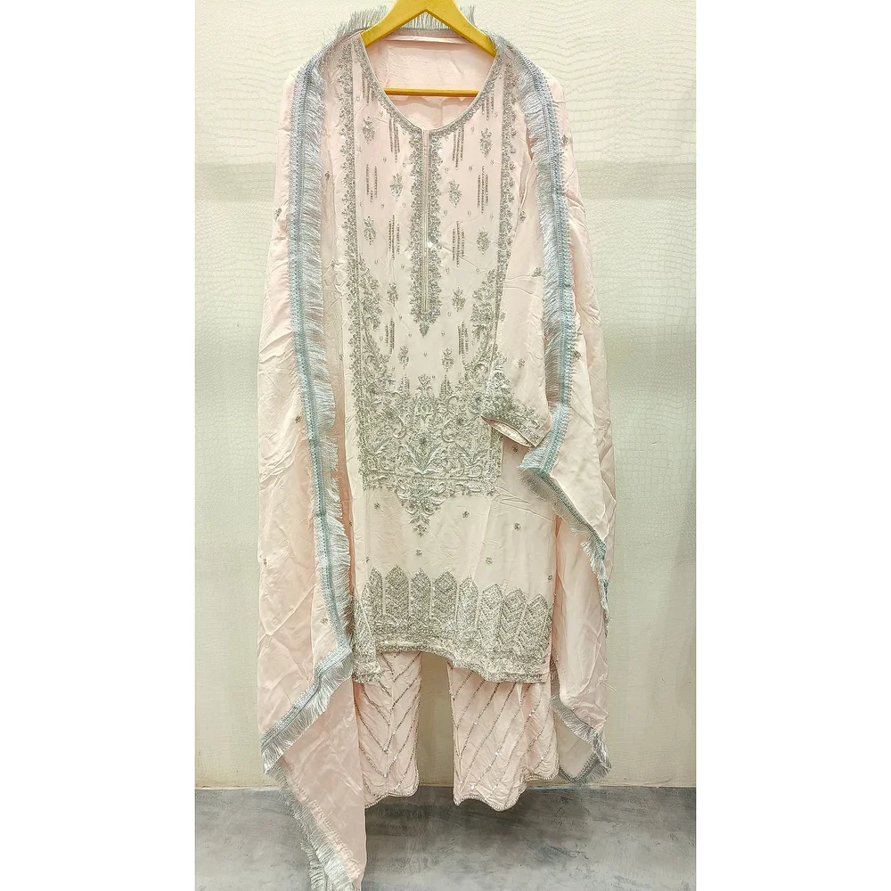 Embroidered Silk Chiffon Salwar Kameez with Palazzo - Textiles & Apparel by Ayzel Pvt. Ltd.