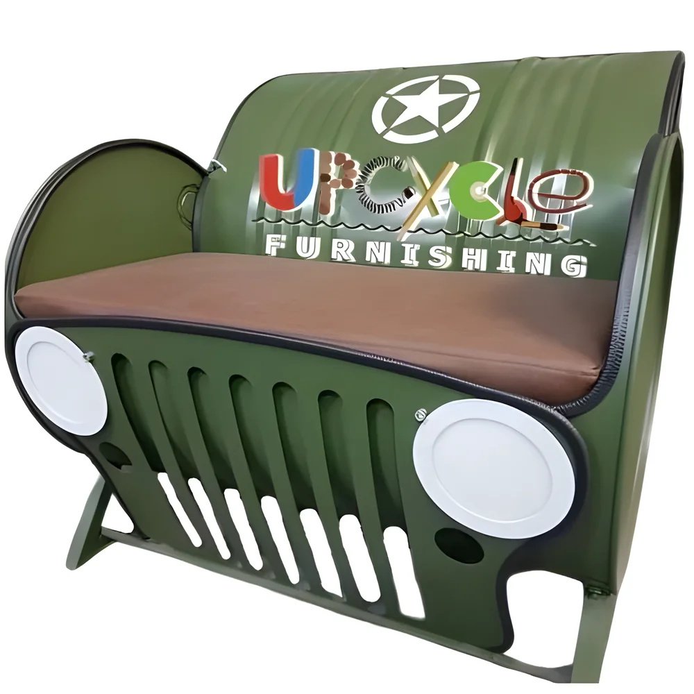 Barrel Wood 2 Seater Sofa with Lights - Furniture & Interiors by Upcycle Furnishing India