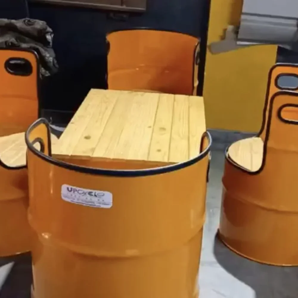 Dark Yellow Barrel Outdoor Pallet Dining Set - Furniture & Interiors by Upcycle Furnishing India