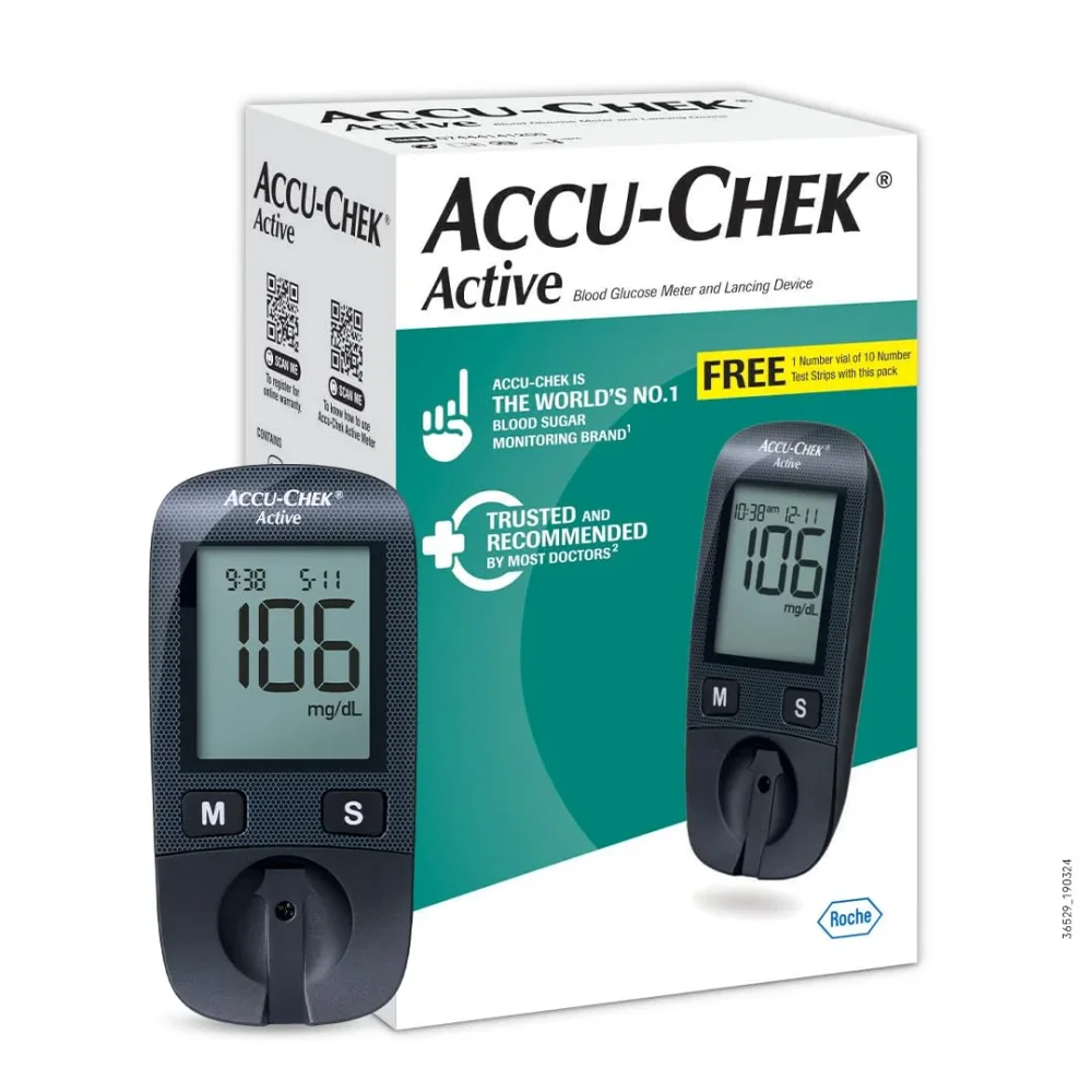 Accu-Chek Active Blood Glucose Glucometer Kit with 10 Strips and 10 Lancets - Healthcare & Medical by Accurate Surgicals