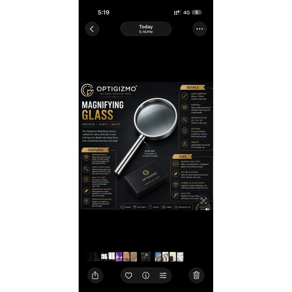 OPTIGIZMO Metal Magnifying Glass with Chrome Finish - Paper & Stationery by Optigizmo