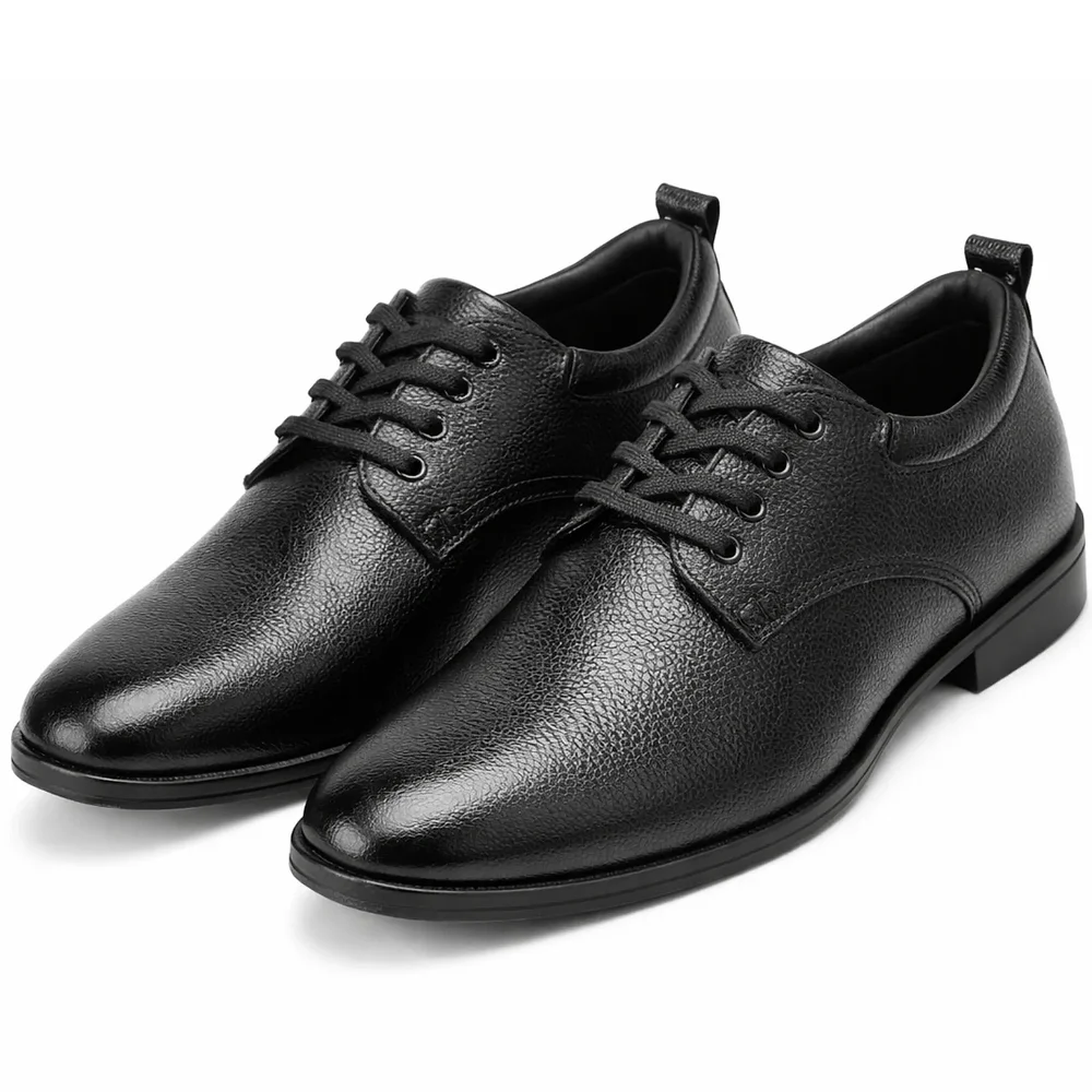 ORPERS Black Plain-Toe Textured Leather Lace-Up Formal Derby Shoes - Footwear, Bags & Leather Goods by Axus Align