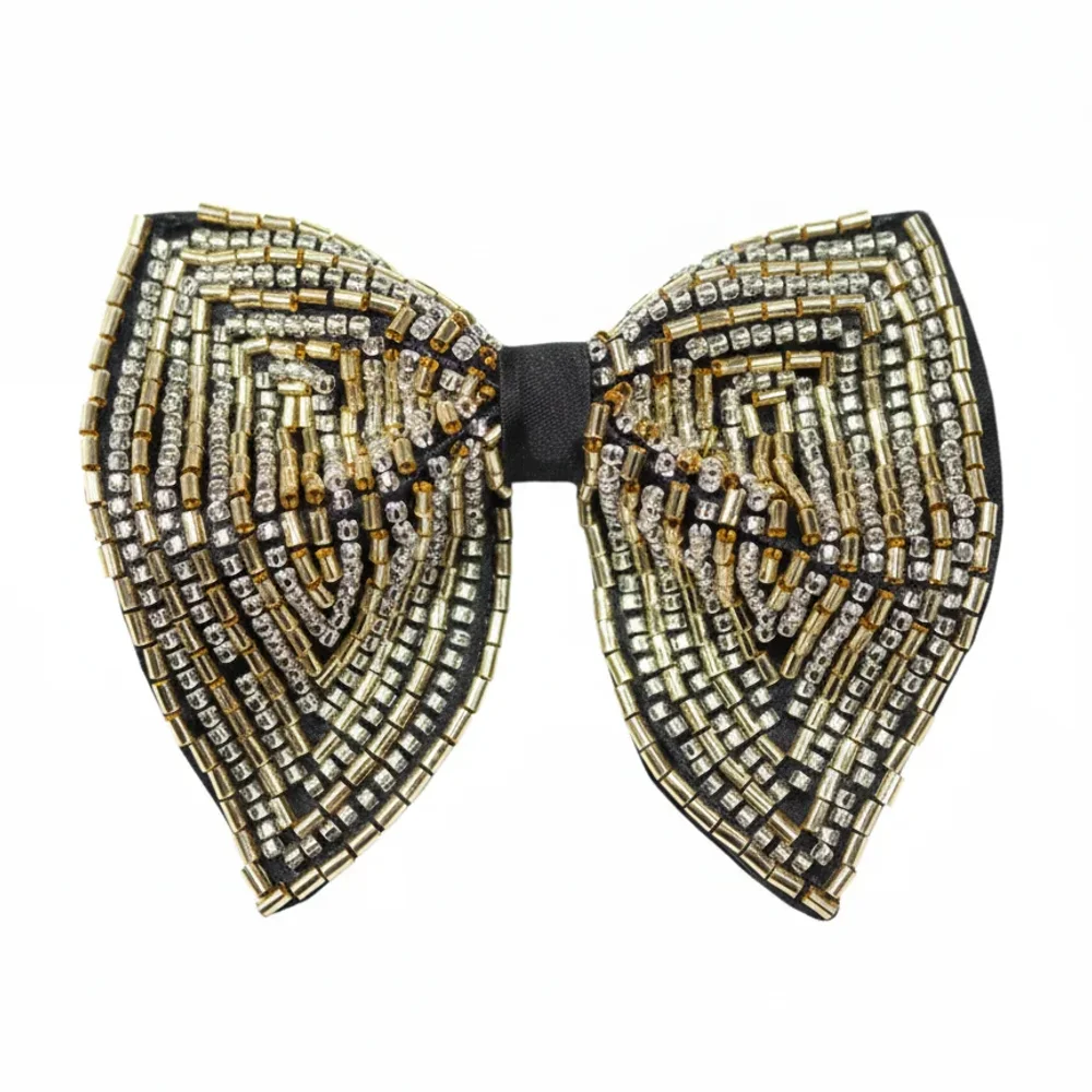 Hand-Embroidered Black Satin Butterfly Bow Tie - Textiles & Apparel by G M Apparels