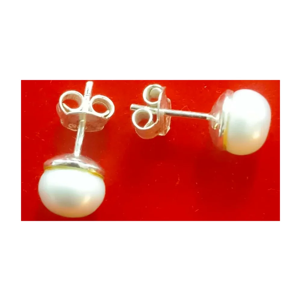 925 Silver Pearl Stud Earrings - Gems & Jewelry by KK Jewels India
