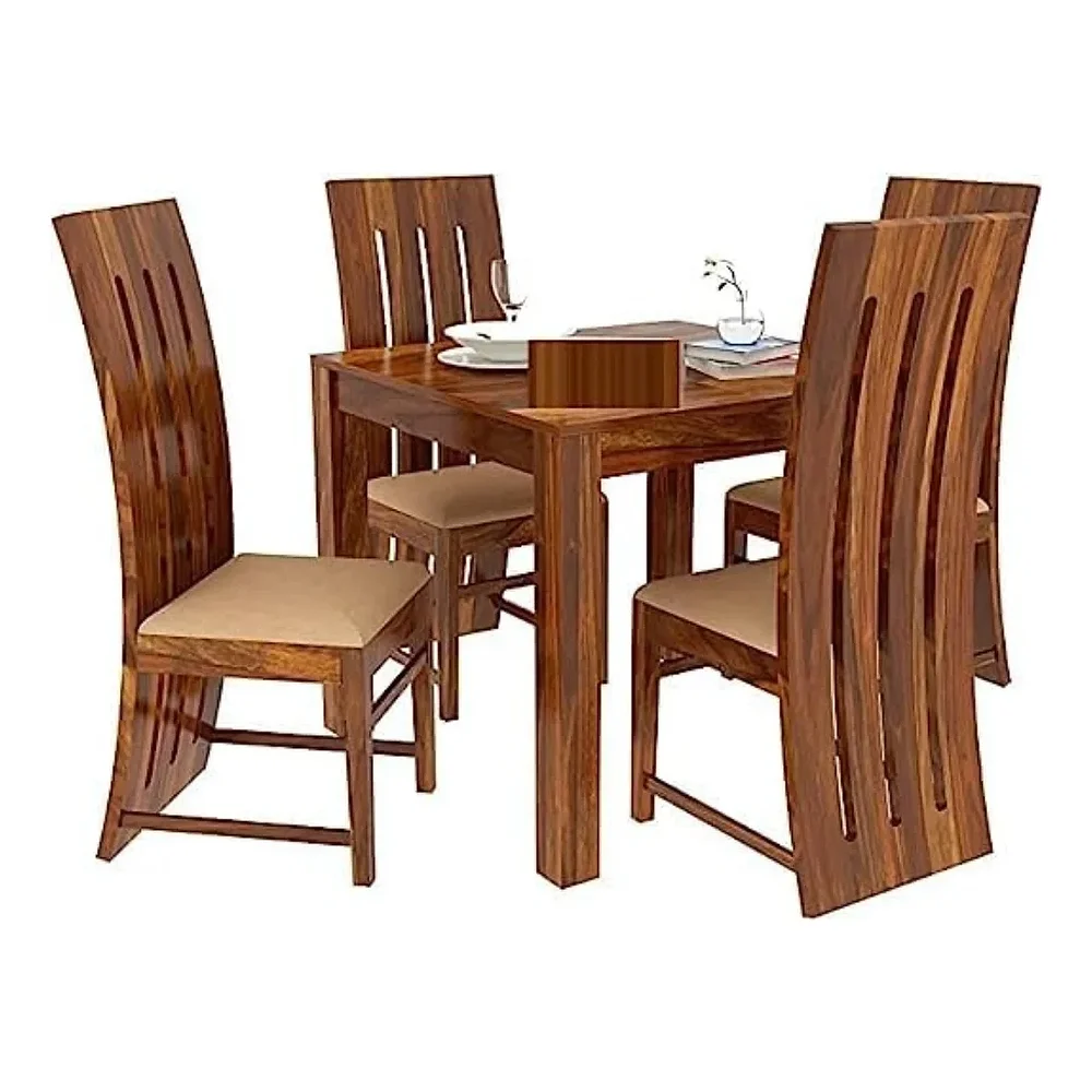UFI Sheesham Wood 4 Seater Dining Table Set, Honey Finish - Furniture & Interiors by Upcycle Furnishing India