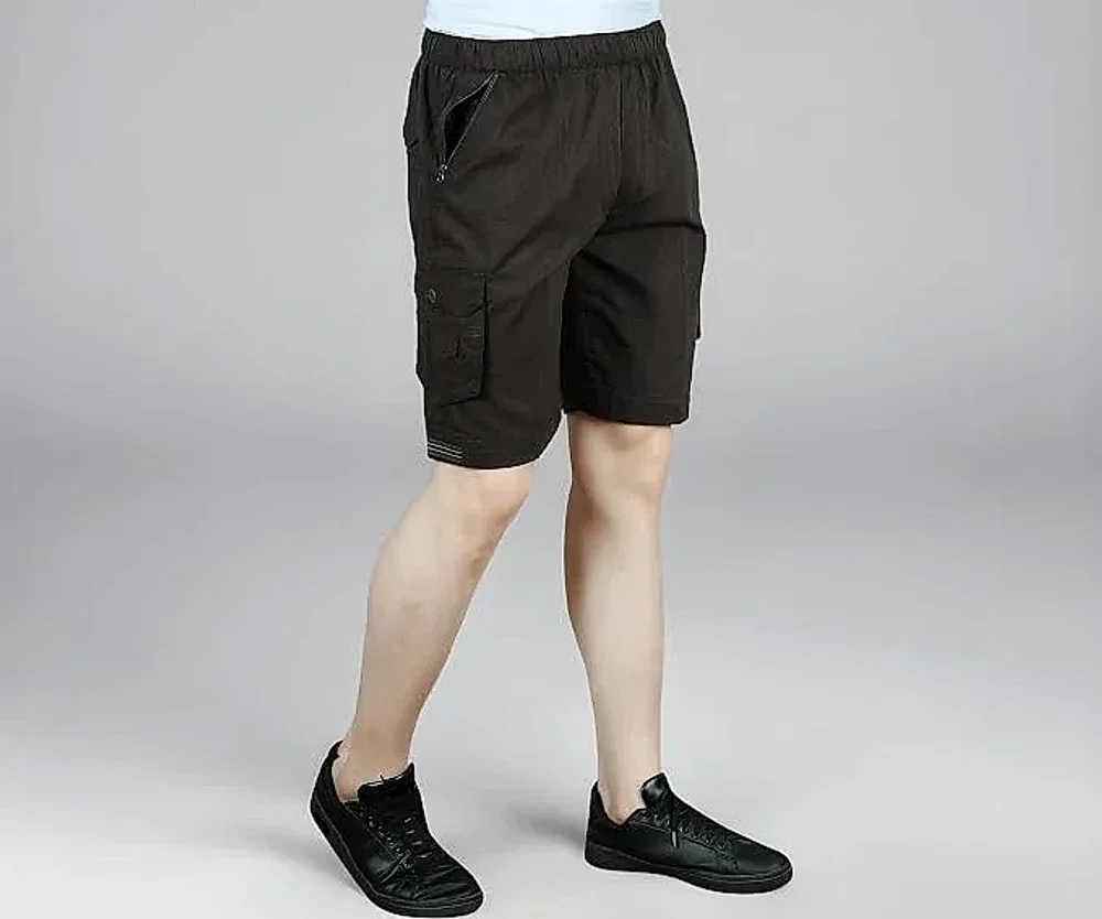 Men Cotton Regular Fit Solid Short | 2 Zipper Pocket | 3 Button Pockets | Versatile Half Pants for Everyday - Textiles & Apparel by Shree Ashtavinayak Enterprises