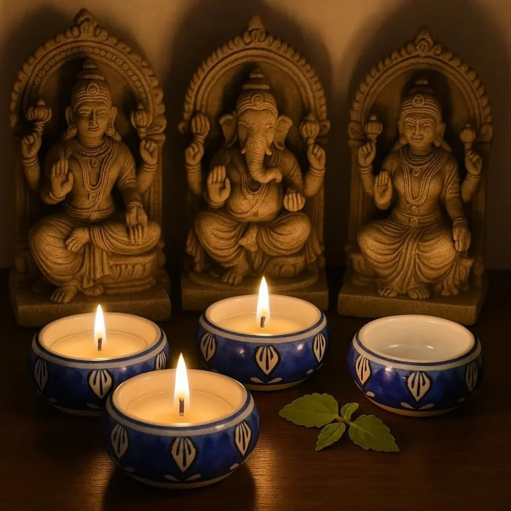 Blue Pottery Diya - Home & Kitchen by Kapishreshth Traders