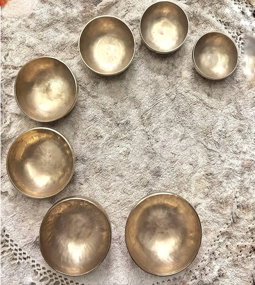 7-Piece Bell-Metal Bronze Singing Bowls Set for Meditation - Sports, Toys & Games by Craftsview