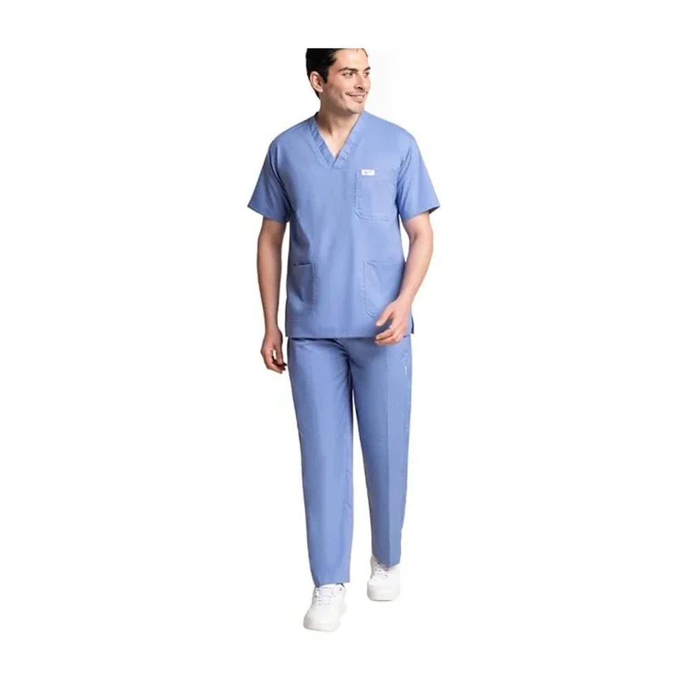 Kifzi Antimicrobial Spandex Men's Scrub Suit, 5 Pockets, XL Blue - Textiles & Apparel by Accurate Surgicals