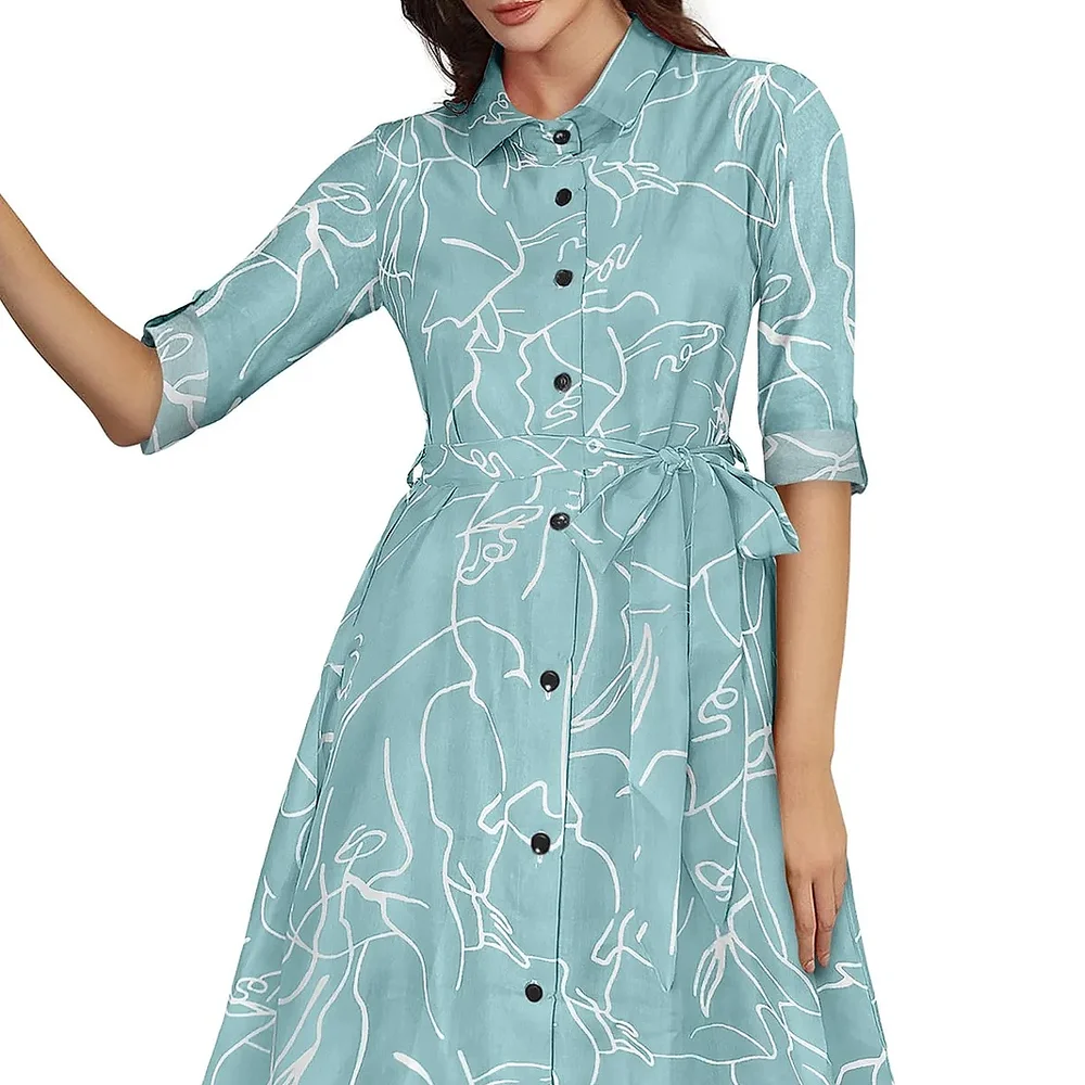 Pista Printed Collar Neck Women's Dress (M) - Textiles & Apparel by Cara Exim