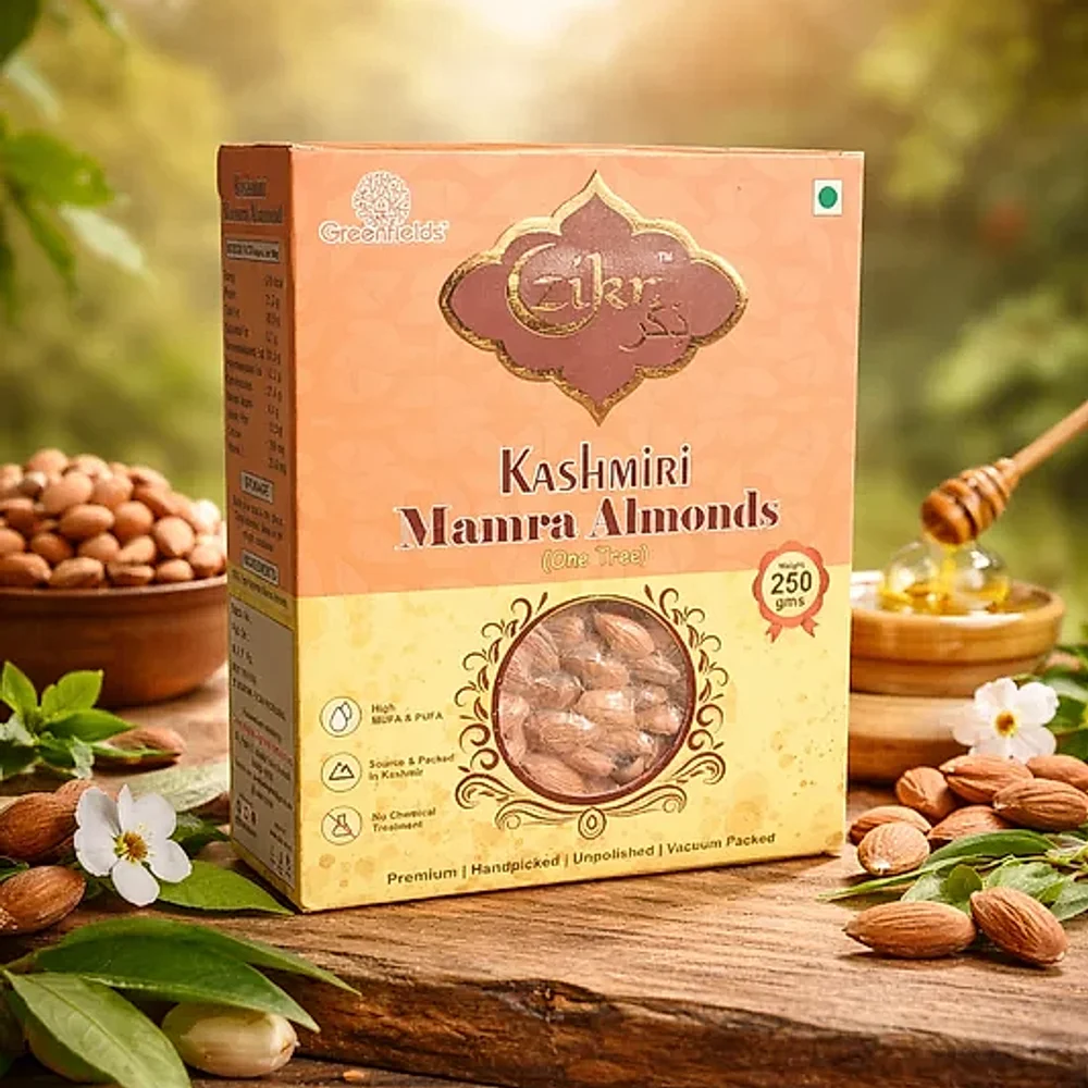 Zikr Kashmiri Mamra Almonds 250G - Food & Agriculture by Greenfields Agrovet Industries